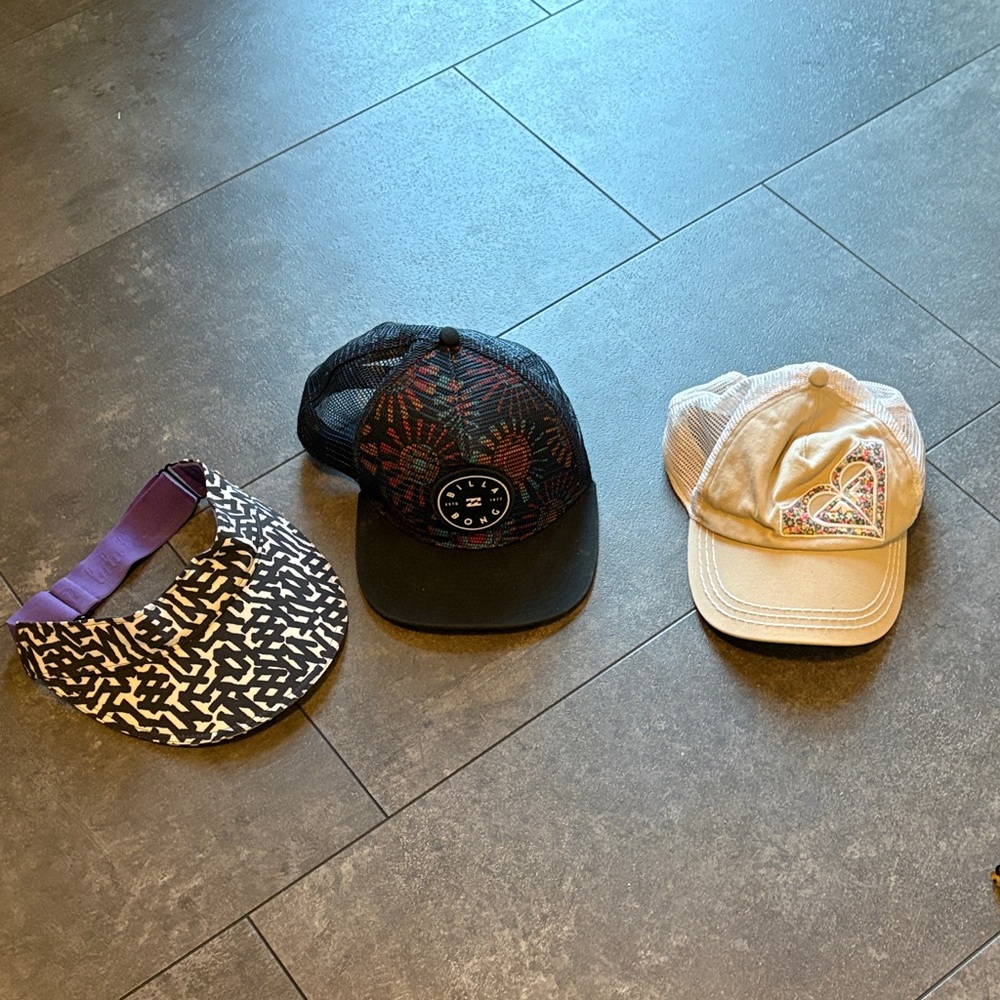 Women’s hats and visor- Lululemon, Roxy and Billabong Set